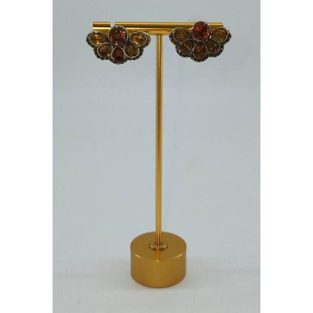 Jewelmint Half Flower Fan Shaped Rhinestone‎ Stud Earrings Amber Orange Yellow